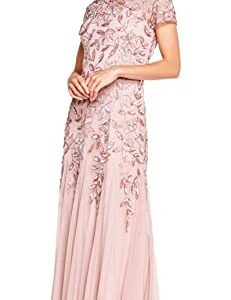 Adrianna Papell Women's Floral Beaded Godet Gown, Rose Gold, 16