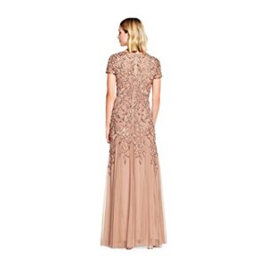 Adrianna Papell Women's Floral Beaded Godet Gown, Rose Gold, 16