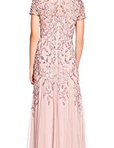 Adrianna Papell Women's Floral Beaded Godet Gown, Rose Gold, 16