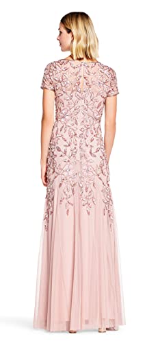 Adrianna Papell Women's Floral Beaded Godet Gown, Rose Gold, 16