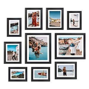 giftgarden multi black picture frames with mat for multiple sizes photos, four 4x6, four 5x7, two 8x10 for gallery photo frame collage wall or tabletop display, assortment pack of 10