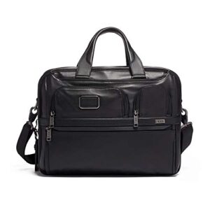 tumi alpha 3 expandable organizer leather laptop briefcase - 15-inch computer bag for men and women - black