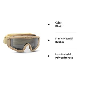 Xaegistac Airsoft Goggles, Tactical Safety Goggles Anti Fog Military Eyewear with 3 Interchangable Lens for Paintball Riding Shooting Hunting Cycling (Khaki)