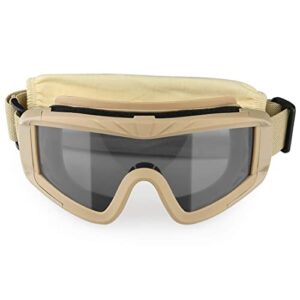 Xaegistac Airsoft Goggles, Tactical Safety Goggles Anti Fog Military Eyewear with 3 Interchangable Lens for Paintball Riding Shooting Hunting Cycling (Khaki)