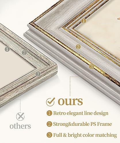 Afuly 8x10 Picture Frames Vintage Photo Frame Antique Retro White Gold Edge Display Gallery Wall Hanging or Tabletop Display for Home Decor Birthday Gifts for Father Mom Grandma Family