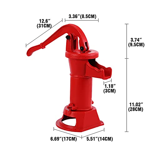 Samger Durable Antique Pitcher Hand Water Pump Cast Iron Red Hand Well Pump 25ft Maximum lift Manual Water Transfer Pump Boost Fountain for Outdoor, Yard, Pond, Garden Decoration Kit