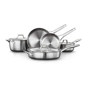 calphalon 8-piece pots and pans set, stainless steel kitchen cookware with stay-cool handles, dishwasher safe, silver