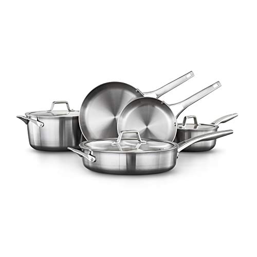 Calphalon 8-Piece Pots and Pans Set, Stainless Steel Kitchen Cookware with Stay-Cool Handles, Dishwasher Safe, Silver