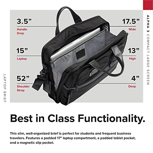 TUMI Compact Large Screen Laptop Brief - With Magnetic Closure - 17-Inch Computer Bag for Men and Women - Black