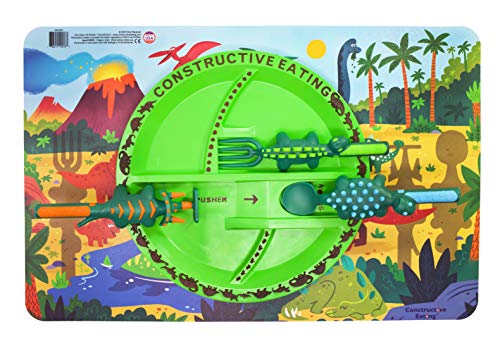 Constructive Eating Made in USA Toddler Dining Set: Kids Placemats for Dining Table with Dinosaur Plate & Utensils, Perfect Toddler Boy Gifts or Toddler Girl Gifts for 2 Year Old, Toddler Forks and Spoons for Picky Eater