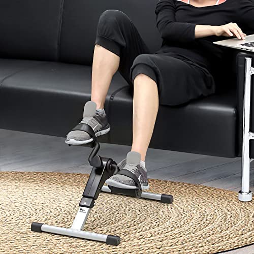 Folding Pedal Exerciser, Mini Exercise Bike Under Desk Bike Pedal Exerciser Arm and Leg Peddler Machine with LCD Monitor