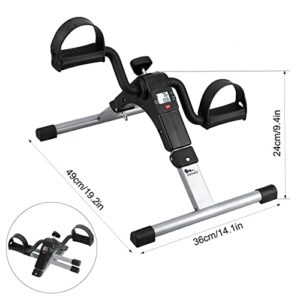 Folding Pedal Exerciser, Mini Exercise Bike Under Desk Bike Pedal Exerciser Arm and Leg Peddler Machine with LCD Monitor