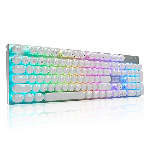 HUO JI E-Yooso Z-88 Typewriter Style Mechanical Gaming Keyboard USB Wired, Programmable RGB Backlit, Blue Switches - Clicky, Software Supported, Retro 104 Keys for Mac, PC, White