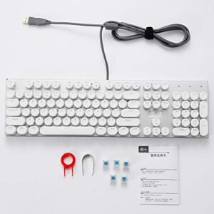 HUO JI E-Yooso Z-88 Typewriter Style Mechanical Gaming Keyboard USB Wired, Programmable RGB Backlit, Blue Switches - Clicky, Software Supported, Retro 104 Keys for Mac, PC, White