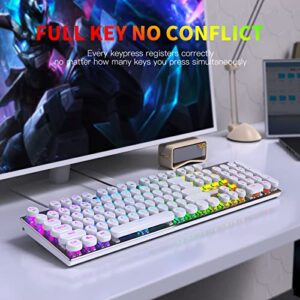 HUO JI E-Yooso Z-88 Typewriter Style Mechanical Gaming Keyboard USB Wired, Programmable RGB Backlit, Blue Switches - Clicky, Software Supported, Retro 104 Keys for Mac, PC, White