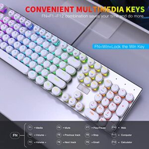 HUO JI E-Yooso Z-88 Typewriter Style Mechanical Gaming Keyboard USB Wired, Programmable RGB Backlit, Blue Switches - Clicky, Software Supported, Retro 104 Keys for Mac, PC, White