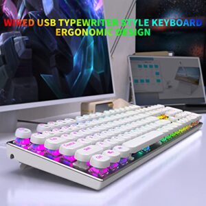 HUO JI E-Yooso Z-88 Typewriter Style Mechanical Gaming Keyboard USB Wired, Programmable RGB Backlit, Blue Switches - Clicky, Software Supported, Retro 104 Keys for Mac, PC, White