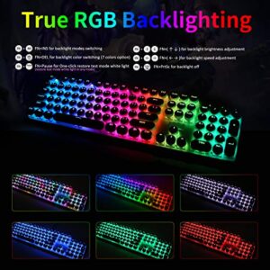 HUO JI E-Yooso Z-88 Typewriter Style Mechanical Gaming Keyboard USB Wired, Programmable RGB Backlit, Blue Switches - Clicky, Software Supported, Retro 104 Keys for Mac, PC, White