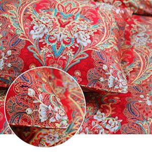 Softta Luxury European Floral Bedding Bohemian Queen 3 Pcs Damask Paisley Pattern Baroque Duvet Cover Sets 100% Egyptian Cotton 1000 Thread Count Burgundy red and Gold