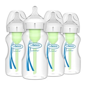 dr. brown’s natural flow anti-colic options+ wide-neck baby bottles 9 oz/270 ml, with level 1 slow flow nipple, 4 count , 0m+