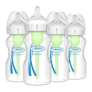 Dr. Brown’s Natural Flow Anti-Colic Options+ Wide-Neck Baby Bottles 9 oz/270 mL, with Level 1 Slow Flow Nipple, 4 Count , 0m+