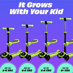 Kick Scooters for Kids Ages 3-5 (Suitable for 2-12 Year Old) Adjustable Height Foldable Scooter Removable Seat, 3 LED Light Wheels, Rear Brake, Wide Standing Board, Outdoor Activities for Boys/Girls