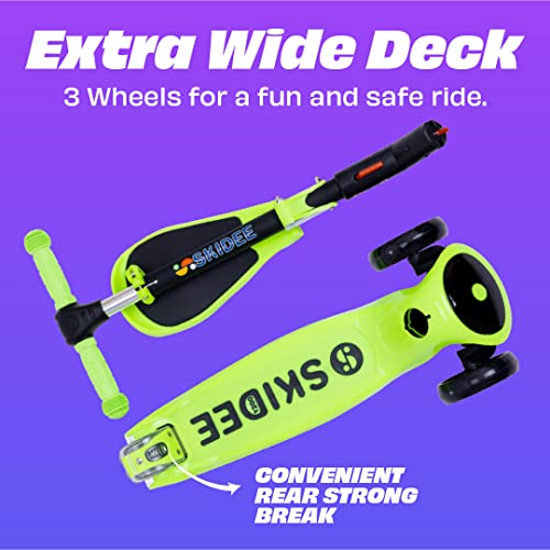 Kick Scooters for Kids Ages 3-5 (Suitable for 2-12 Year Old) Adjustable Height Foldable Scooter Removable Seat, 3 LED Light Wheels, Rear Brake, Wide Standing Board, Outdoor Activities for Boys/Girls