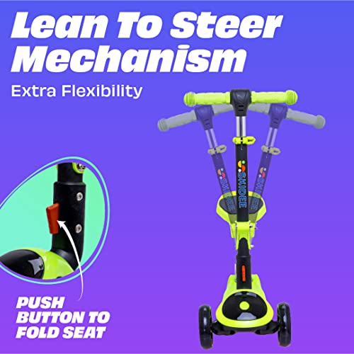 Kick Scooters for Kids Ages 3-5 (Suitable for 2-12 Year Old) Adjustable Height Foldable Scooter Removable Seat, 3 LED Light Wheels, Rear Brake, Wide Standing Board, Outdoor Activities for Boys/Girls