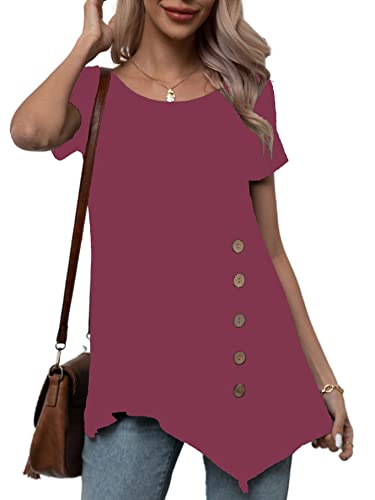 Jouica Womens Short Sleeve Button Cowl Neck Casual Slim Tunic Tops,Mauve,XX-Large