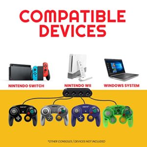 EVORETRO Gamecube Controller Compatible for Switch, wii Console and PC Games - 4 Pack Bundle with 4 Extension Cords and a 4-Port Adapter