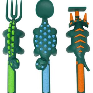 Constructive Eating Plate and Utensils Set Dinosaur - Made in USA - Toddler Dinnerware, Kids Dinnerware and Utensils Set for Ages 1-3, Toddler Utensils 2 and 3 Year Old, Divided Toddler Plates