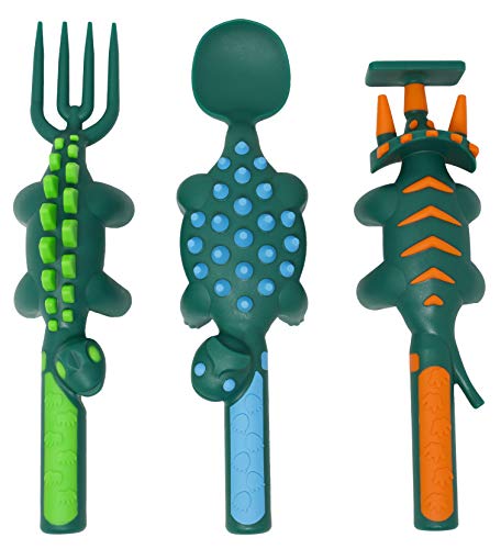 Constructive Eating Plate and Utensils Set Dinosaur - Made in USA - Toddler Dinnerware, Kids Dinnerware and Utensils Set for Ages 1-3, Toddler Utensils 2 and 3 Year Old, Divided Toddler Plates