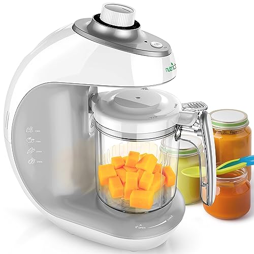 NutriChef Baby Food Maker - 2-in-1 Steam Cooker &Puree Blender Adjustable Steam Timer Blend Organic Food for Babies,Infants &Toddlers-Includes Dishwasher Safe Steam Basket,Blend Cup & Removable Blade.