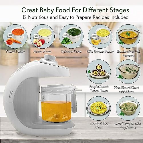 NutriChef Baby Food Maker - 2-in-1 Steam Cooker &Puree Blender Adjustable Steam Timer Blend Organic Food for Babies,Infants &Toddlers-Includes Dishwasher Safe Steam Basket,Blend Cup & Removable Blade.