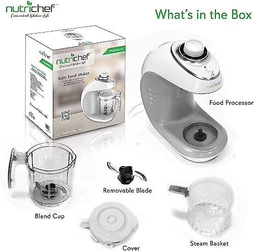 NutriChef Baby Food Maker - 2-in-1 Steam Cooker &Puree Blender Adjustable Steam Timer Blend Organic Food for Babies,Infants &Toddlers-Includes Dishwasher Safe Steam Basket,Blend Cup & Removable Blade.