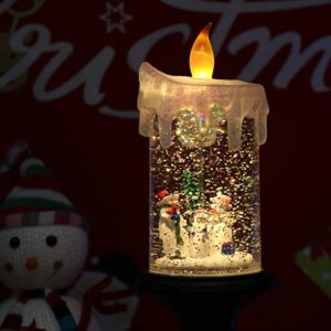 Eldnacele Christmas Snow Globe Candle Battery Operated Lighted Flameless Candles Light Swirling Water Glittering Spinning Candles for Home Decoration(Snowmen Family)