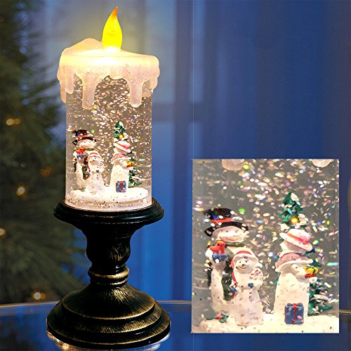 Eldnacele Christmas Snow Globe Candle Battery Operated Lighted Flameless Candles Light Swirling Water Glittering Spinning Candles for Home Decoration(Snowmen Family)