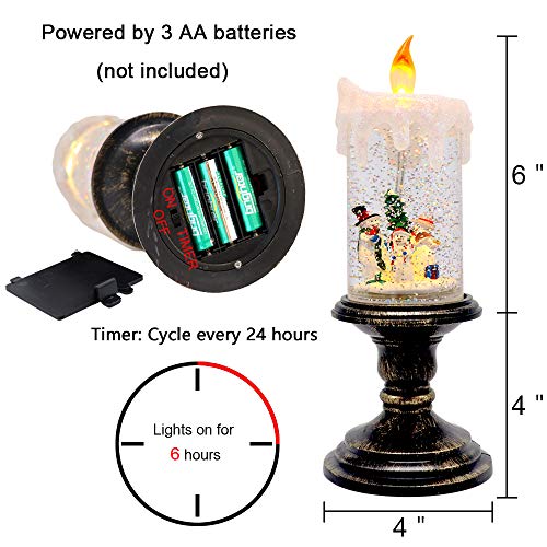 Eldnacele Christmas Snow Globe Candle Battery Operated Lighted Flameless Candles Light Swirling Water Glittering Spinning Candles for Home Decoration(Snowmen Family)