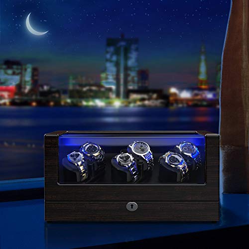 TRIPLE TREE Watch Winder, for Rolex Automatic Watches with Soft and Flexible Watch Pillows, Wooden Shell, Powered by Japanese Motor, Built-in Blue LED Illuminated
