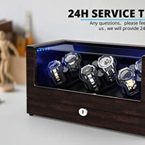 TRIPLE TREE Watch Winder, for Rolex Automatic Watches with Soft and Flexible Watch Pillows, Wooden Shell, Powered by Japanese Motor, Built-in Blue LED Illuminated