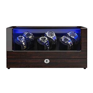 TRIPLE TREE Watch Winder, for Rolex Automatic Watches with Soft and Flexible Watch Pillows, Wooden Shell, Powered by Japanese Motor, Built-in Blue LED Illuminated