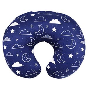 ibrafashion minky nursing pillow cover nursing pillow slipcover soft fits snug on infant nursing pillows for breastfeeding moms (navy blue, stars and clouds)