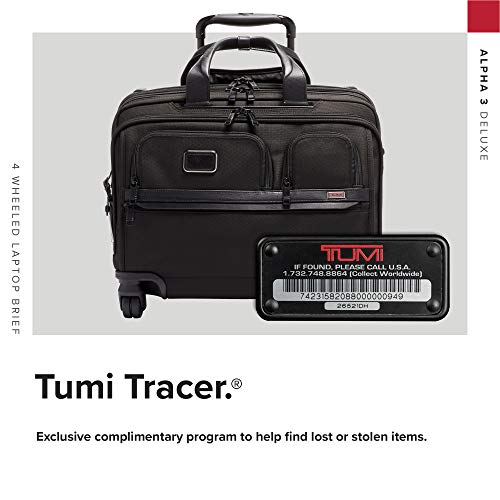 TUMI Alpha 3 Deluxe 4-Wheel Laptop Case Briefcase - Features Built-In USB Port - 17-Inch Computer Bag for Men and Women - Black