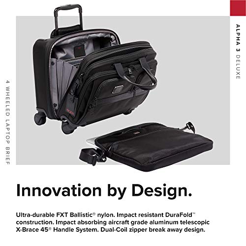 TUMI Alpha 3 Deluxe 4-Wheel Laptop Case Briefcase - Features Built-In USB Port - 17-Inch Computer Bag for Men and Women - Black