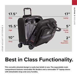 TUMI Alpha 3 Deluxe 4-Wheel Laptop Case Briefcase - Features Built-In USB Port - 17-Inch Computer Bag for Men and Women - Black