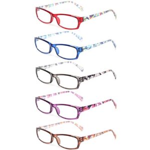 kerecsen reading glasses 5 pairs fashion ladies readers spring hinge with pattern print eyeglasses for women (5 pack mix color, 2.25)