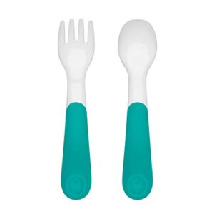 oxo tot on the go fork & spoon training set with travel case - teal