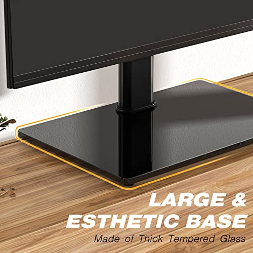 5Rcom Universal TV Stand, Height Adjustable Table Top Swivel TV Stand w/Tempered Glass Base for 27 32 37 40 43 46 50 55 60 inch Flat Screen TVs, Holds up to 88 lbs, TV Stand with Mount