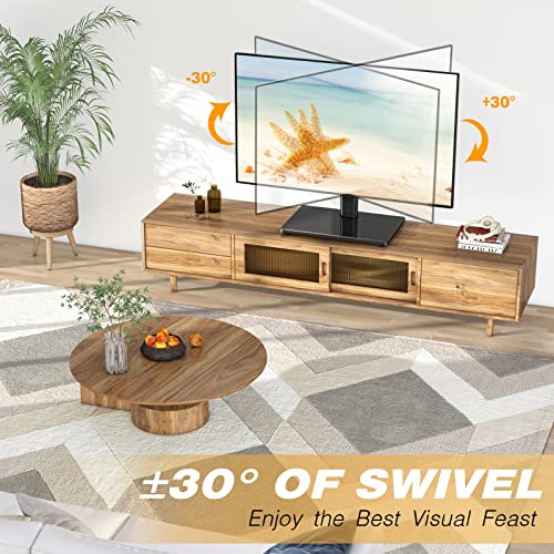 5Rcom Universal TV Stand, Height Adjustable Table Top Swivel TV Stand w/Tempered Glass Base for 27 32 37 40 43 46 50 55 60 inch Flat Screen TVs, Holds up to 88 lbs, TV Stand with Mount