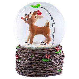 Rudolph and Clarice Holiday Forest 6 x 4 Resin Holiday Snow Globe Dome